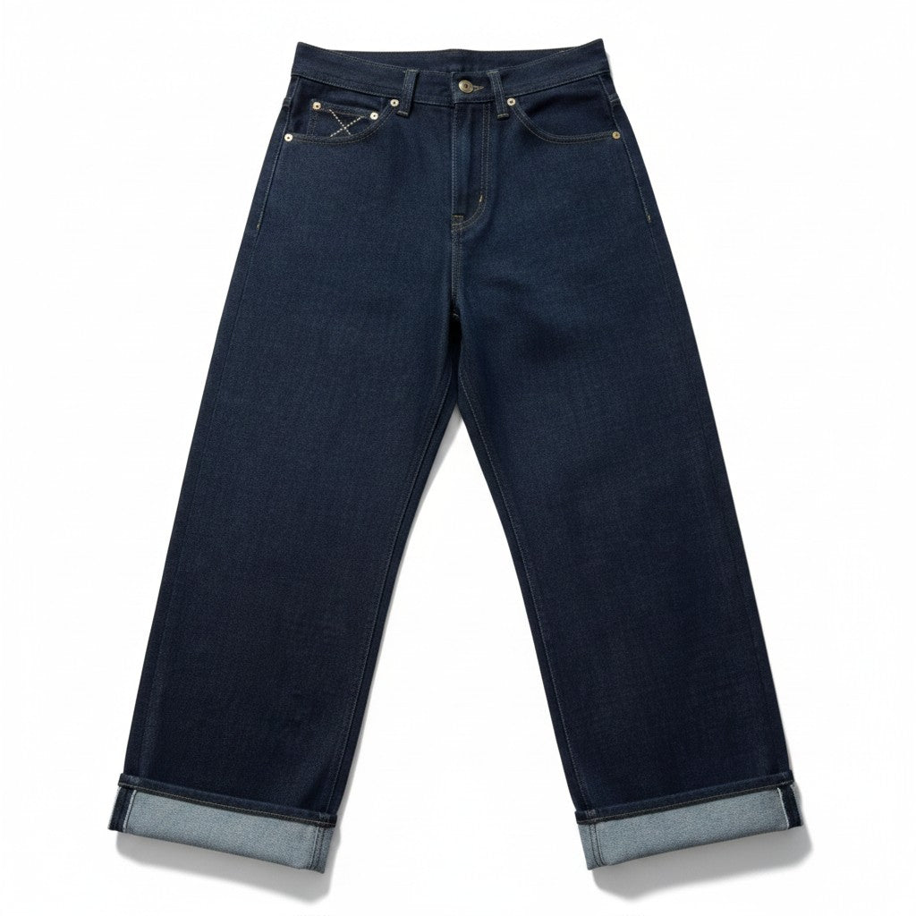 Jeans Anchos Negros con Cruces en Bolsillos