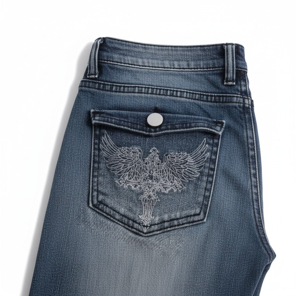 Jeans Acampanados Vintage con Bordado de Águila