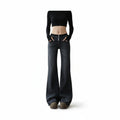 Jeans Acampanados Gris Oscuro Cintura Alta con Hebillas