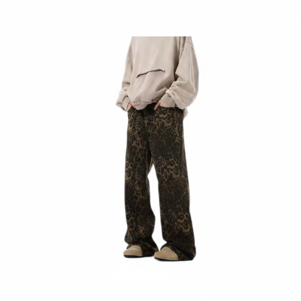 Jeans Rectos Estampado Leopardo Camuflaje