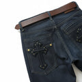 Jeans Anchos Negros con Cruces en Bolsillos