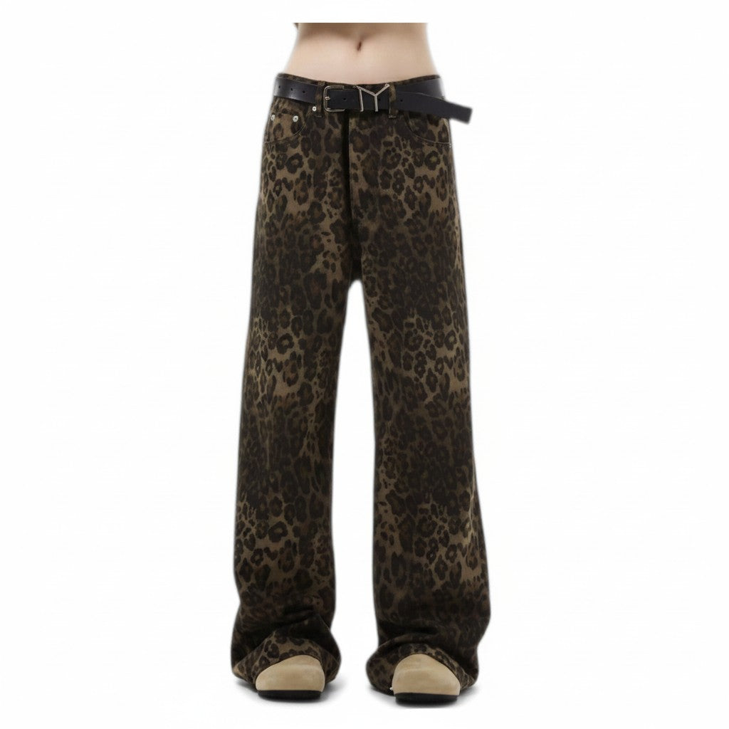 Jeans Rectos Estampado Leopardo Camuflaje