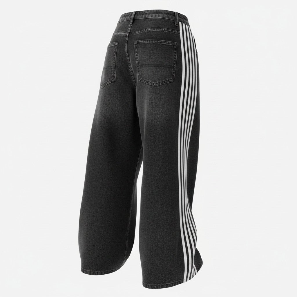 Jeans Anchos Y2K con Rayas Laterales Blancas